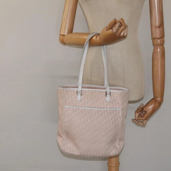 Christian Dior Trotter Canvas Tote Bag Pink Silver Auth - Picture 1 of 15